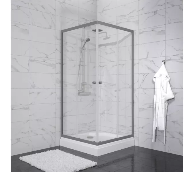 Душевое ограждение Triton "ВЕНТА-ГРАФИТ" , низкий поддон, Цвет стекла: прозрачное, Цвет профиля: Серый, Выбрать размер: 90х90