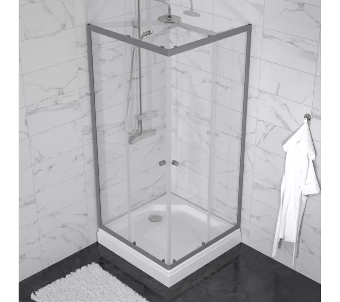 Душевое ограждение Triton "ВЕНТА-ГРАФИТ" , низкий поддон, Цвет стекла: прозрачное, Цвет профиля: Серый, Выбрать размер: 90х90, изображение 2