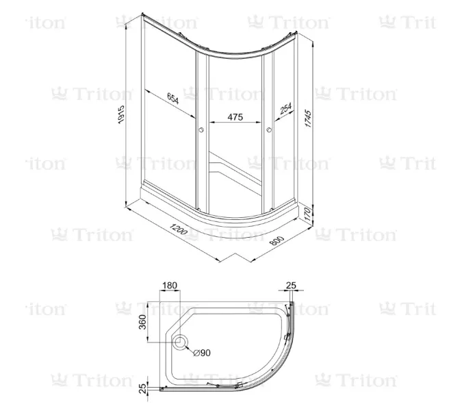 Душевое ограждение  Triton КОРАЛЛ-ЛАЙТ R/L 120х80 ( А- низкий поддон), Цвет стекла: с рисунком, Цвет профиля: Белый, Тип поддона: Низкий, Выбрать размер: 120х80, Ориентация: левая, изображение 8