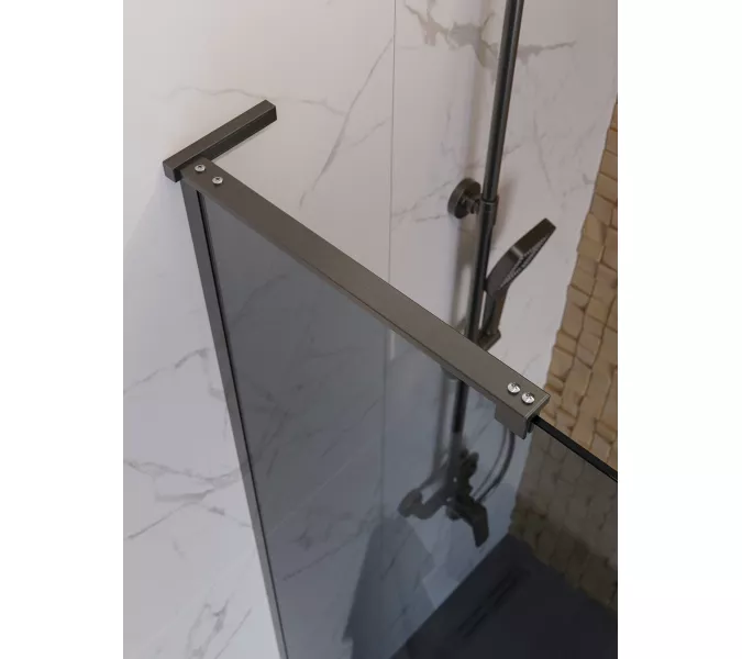 Душевая перегородка BelBagno UNO-L-1-TB/-GR-GM тонир.серый/оруж.сталь, Цвет стекла: Серый, Цвет профиля: Серый, Цвет профиля (вариация): Оружейная сталь, Выбрать размер: 100, изображение 4