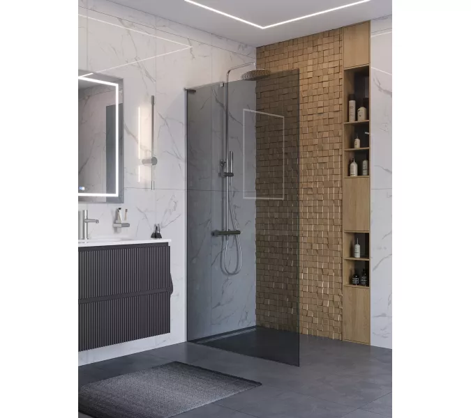 Душевая перегородка BelBagno UNO-L-1-TB/-GR-Cr тонир/хром, Цвет стекла: Серый, Цвет профиля: Хром, Цвет профиля (вариация): Хром, Выбрать размер: 100, изображение 3