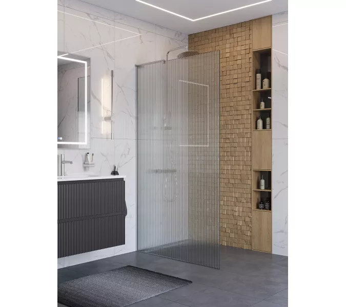 Душевая перегородка BelBagno UNO-L-1-TB-90/100-FL-Cr рифленое/хром, Цвет стекла: рифленое, Цвет профиля: Хром, Цвет профиля (вариация): Хром, Выбрать размер: 100, изображение 3