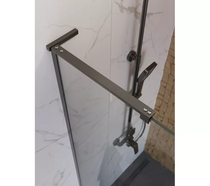 Душевая перегородка BelBagno UNO-L-1-TB/-C-GM прозр/оруж.сталь, Цвет стекла: прозрачное, Цвет профиля: Серый, Цвет профиля (вариация): Оружейная сталь, Выбрать размер: 100, изображение 4