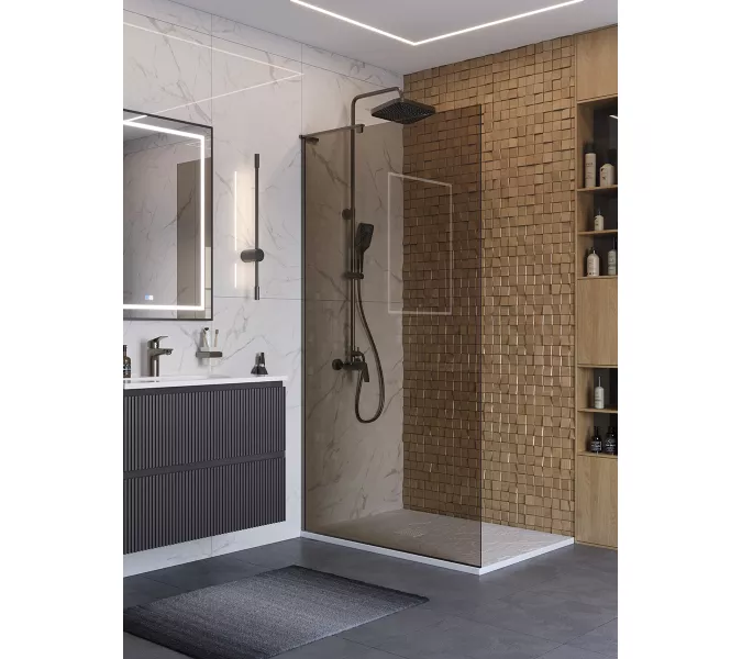Душевая перегородка BelBagno UNO-L-1-TB-90/100-BR-GM тонир.бронза/оруж.сталь, Цвет стекла: бронза, Цвет профиля: Серый, Цвет профиля (вариация): Оружейная сталь, Выбрать размер: 100