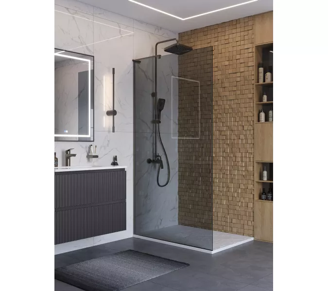 Душевая перегородка BelBagno UNO-L-1-TB/-GR-GM тонир.серый/оруж.сталь, Цвет стекла: Серый, Цвет профиля: Серый, Цвет профиля (вариация): Оружейная сталь, Выбрать размер: 100, изображение 3