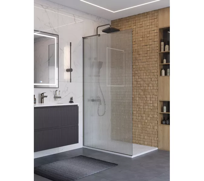 Душевая перегородка BelBagno UNO-L-1-TB-90/100-FL-GM рифленое/оруж.сталь, Цвет стекла: рифленое, Цвет профиля: Серый, Цвет профиля (вариация): Оружейная сталь, Выбрать размер: 100