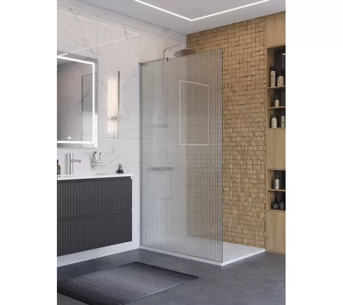 Душевая перегородка BelBagno UNO-L-1-TB-90/100-FL-Cr рифленое/хром, Цвет стекла: рифленое, Цвет профиля: Хром, Цвет профиля (вариация): Хром, Выбрать размер: 100