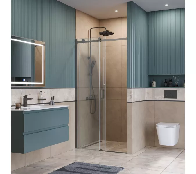 Душевая дверь BelBagno SOFT_CLOSE-2-BF-1/-C-GM, Цвет стекла: прозрачное, Цвет профиля: Серый, Цвет профиля (вариация): Оружейная сталь, Выбрать размер: 100, изображение 2