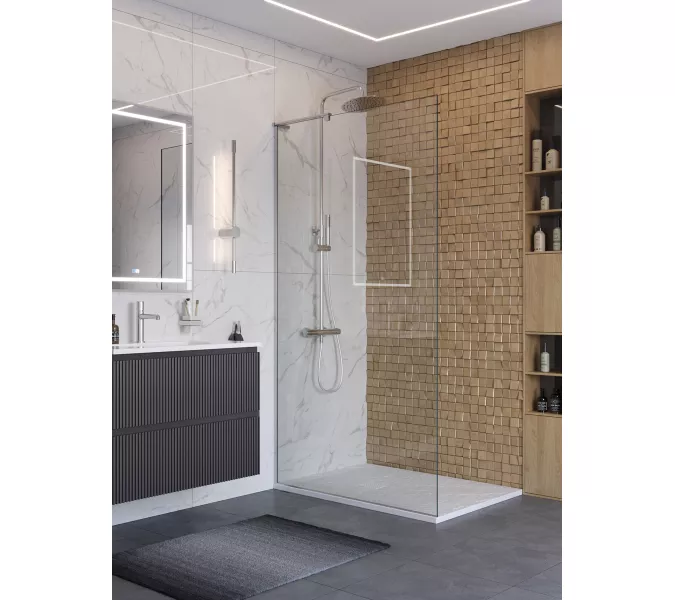 Душевая перегородка BelBagno UNO-L-1-TB/-C-Cr прозр/хром, Цвет стекла: прозрачное, Цвет профиля: Хром, Цвет профиля (вариация): Хром, Выбрать размер: 100, изображение 3