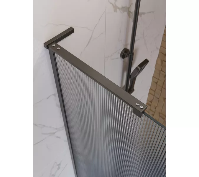 Душевая перегородка BelBagno UNO-L-1-TB-90/100-FL-GM рифленое/оруж.сталь, Цвет стекла: рифленое, Цвет профиля: Серый, Цвет профиля (вариация): Оружейная сталь, Выбрать размер: 100, изображение 5