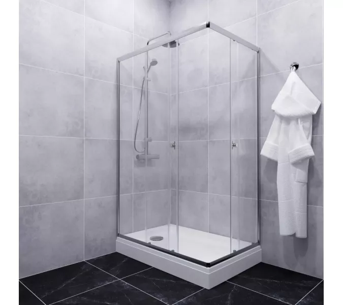 Душевое ограждение Triton "ВЕНТА-ХРОМ" , низкий поддон, Цвет стекла: прозрачное, Цвет профиля: Хром, Выбрать размер: 100х80