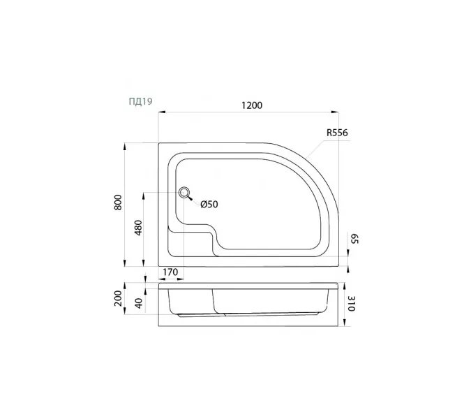 Поддон душевой Triton ПД18/ПД19 , 120х80 асимметричный  L/R средний, Тип поддона: Средний, Выбрать размер: 120х80, Ориентация: правый, изображение 2
