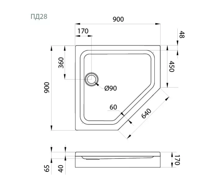Поддон душевой Triton трапеция низкий ПД28/ПД29, Выбрать размер: 90х90, изображение 5