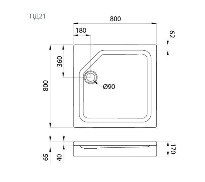 Поддон душевой Triton  ПД1/ПД21/ПД27 квадратный низкий, Выбрать размер: 80х80, изображение 4