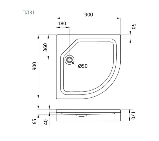 Поддон для душа Triton ПД31 90x90 четверть круга, низкий, изображение 6