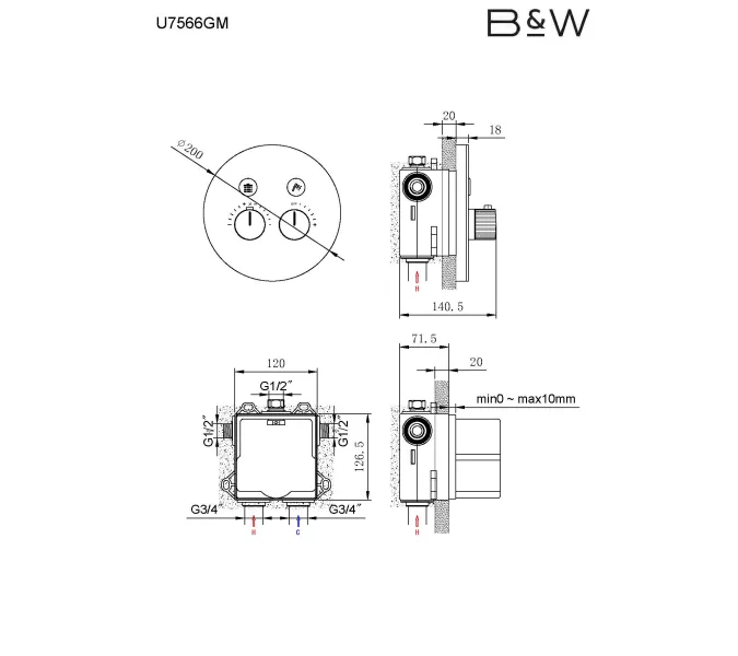 Встроенная душевая система Black&White U7566GM, изображение 4