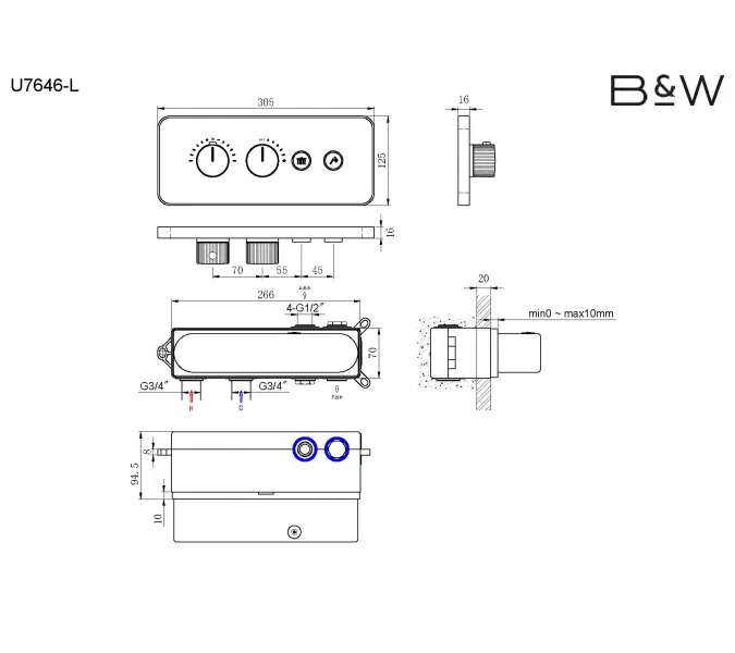 Встроенная душевая система Black&White U7646, Выбрать цвет: Хром, изображение 4