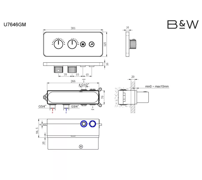 Встроенная душевая система Black&White U7646GM, Выбрать цвет: Оружейная сталь, изображение 5