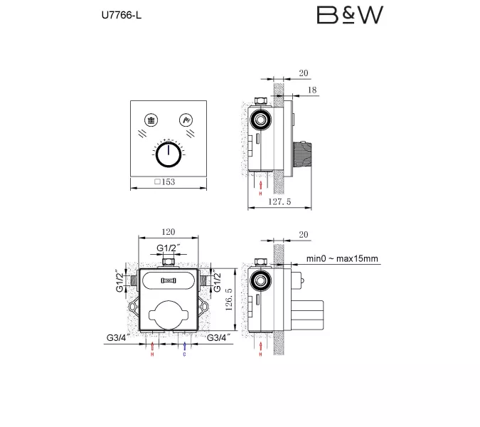 Встроенная душевая система Black&White U7766, изображение 3