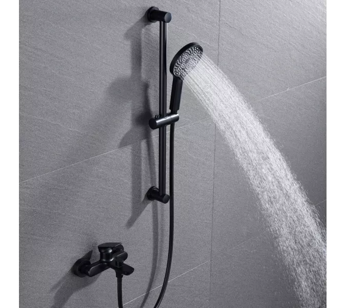 Смеситель для ванны (с лейкой и штангой - комплект) Black&White UK8303B, изображение 2