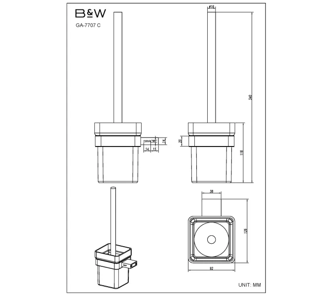 Держатель для ёршика Black & White GA-9607C, Выбрать цвет: Хром, изображение 3