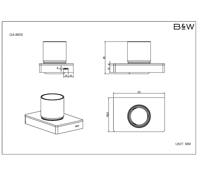 Держатель для стакана Black & White GA-9605C, Выбрать цвет: Хром, изображение 3
