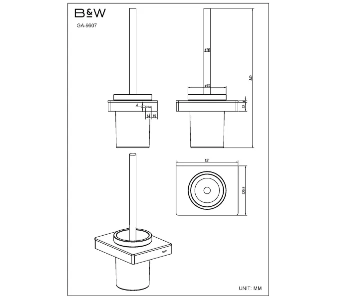 Держатель для ёршика Black & White GA-9607GM, Выбрать цвет: Оружейная сталь, изображение 3