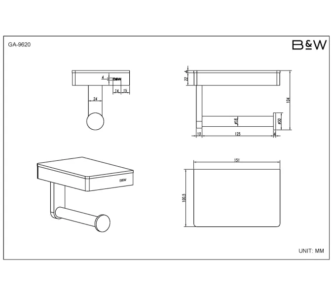 Полка и держатель для туалетной бумаги Black & White GA-9620GM, Выбрать цвет: Оружейная сталь, изображение 3