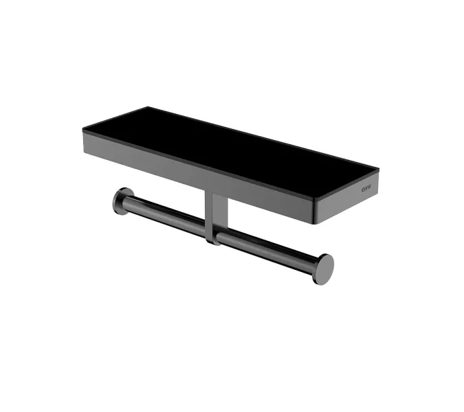 Полка и двойной держатель для туалетной бумаги Black & White GA-9622GM, Выбрать цвет: Оружейная сталь