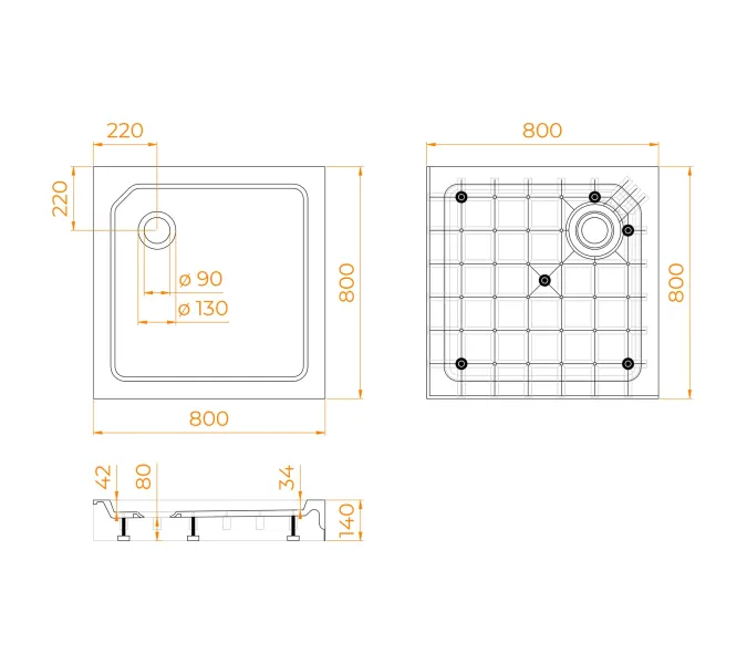 Душевой поддон квадратный RGW SMC-C-088 Белый, Тип поддона: Средний, Выбрать размер: 80х80, изображение 12