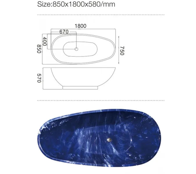 Ванна акриловая Frank F180 Обсидиан 180х85, изображение 3