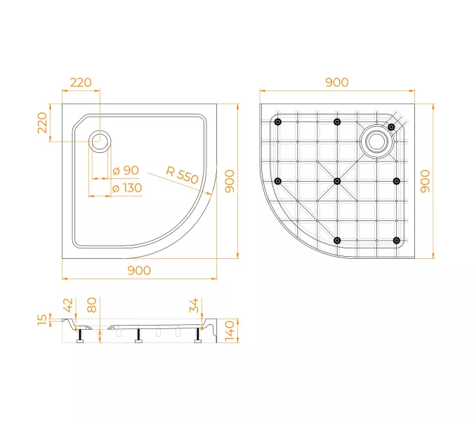 Душевой поддон с сифоном RGW SMC/R-C ножки+сифон, Тип поддона: Средний, Выбрать размер: 80х80, изображение 13