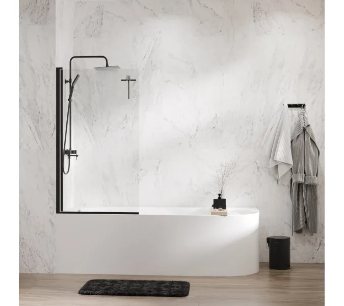 Стеклянная шторка WasserKRAFT Berkel 48P01 прозрачное/черный, Цвет стекла: прозрачное, Цвет профиля: Черный, Выбрать размер: 80, Внешний вид: без фиксатора, Ориентация: Универсальная, изображение 2