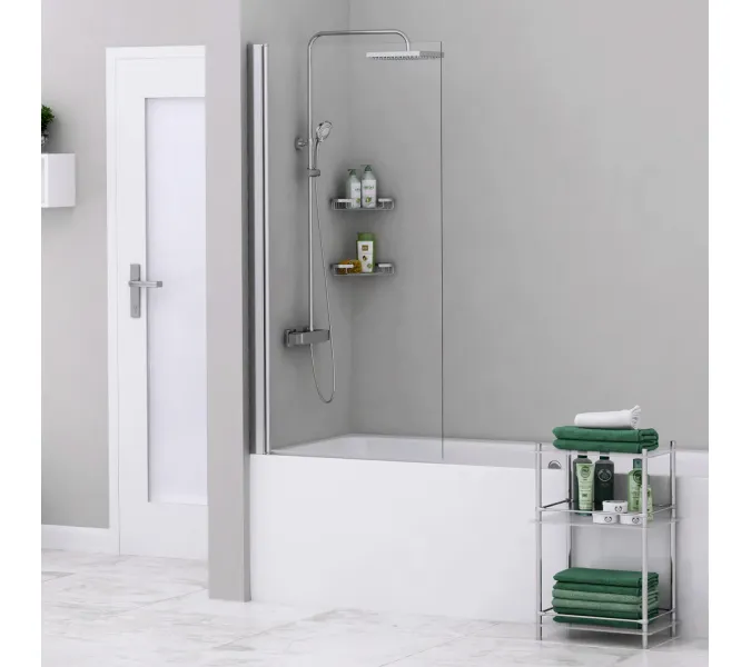 Стеклянная шторка WasserKRAFT Berkel 48P01 прозрачное/хром, Цвет стекла: прозрачное, Цвет профиля: Хром, Выбрать размер: 80, Внешний вид: без фиксатора, Ориентация: Универсальная, изображение 2