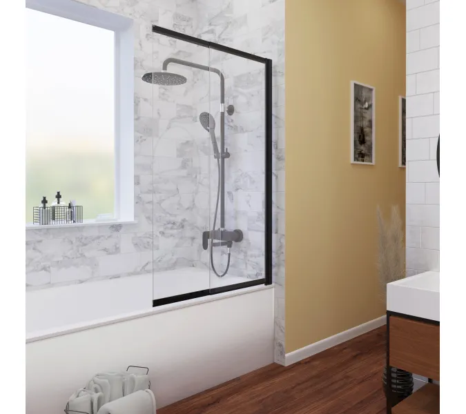 Стеклянная шторка  WasserKRAFT Dill, Цвет стекла: прозрачное, Цвет профиля: Черный, Выбрать размер: 100, Внешний вид: без фиксатора, изображение 13