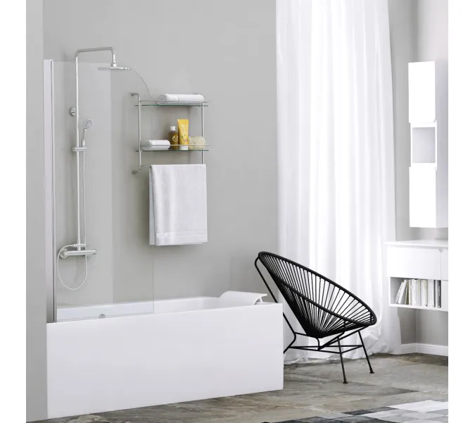 Стеклянная  шторка WasserKRAFT Leine хром, Цвет стекла: прозрачное, Цвет профиля: Хром, Выбрать размер: 80, Внешний вид: без фиксатора, изображение 2