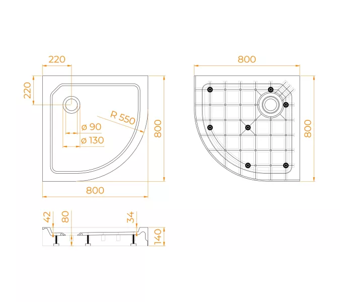 Душевой поддон полукруглый RGW SMC/R-C W , ножки+без сифона, Тип поддона: Средний, Выбрать размер: 80х80, изображение 12