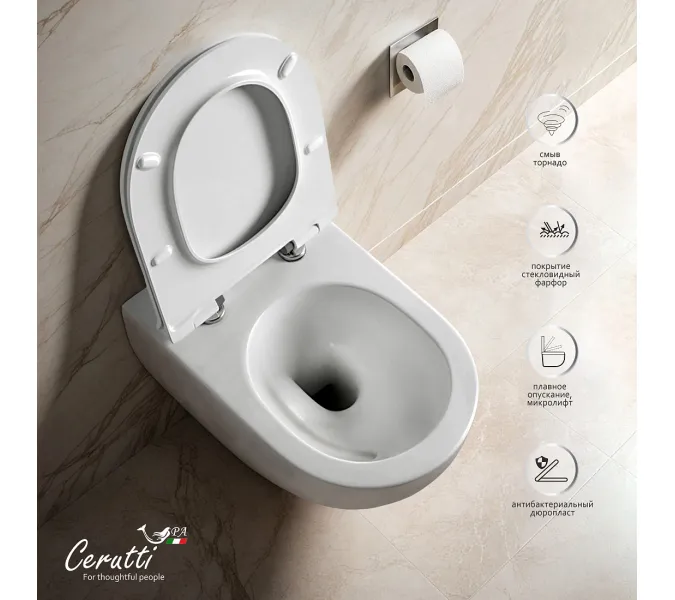 Унитаз  Ceruttispa CT9529  SELLA Aria Tornado подвесной безободковый со смывом торнадо, изображение 4
