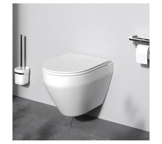 Унитаз подвесной безободковый с инсталляцией AM.PM Sense сиденьем микролифт, черной механ. клавишей, изображение 3