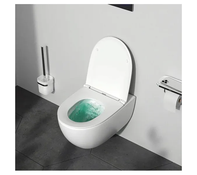 Унитаз подвесной безободковый с инсталляцией AM.PM Awe  сиденье микролифт, белой пневм. клавишей, изображение 6