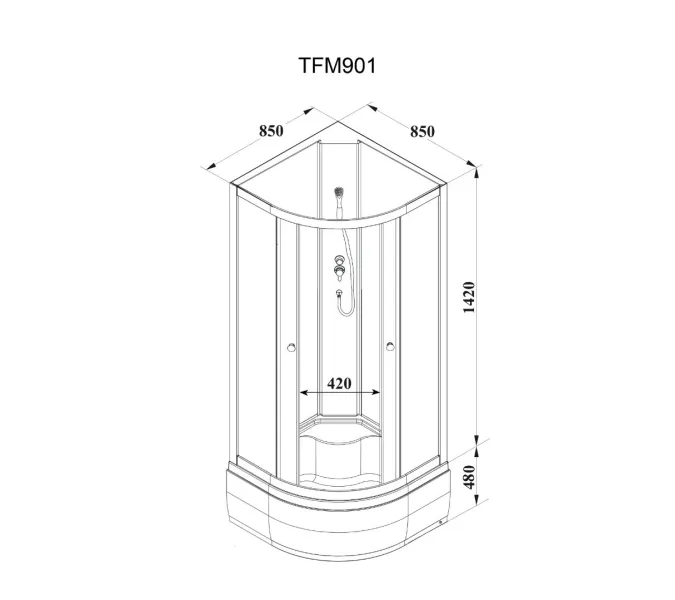 Кабина душевая TMF901  без крыши PARLY, Цвет стекла: матовое, Высота поддона: Высокий, Цвет профиля: Белый, Выбрать размер: 85х85, изображение 3