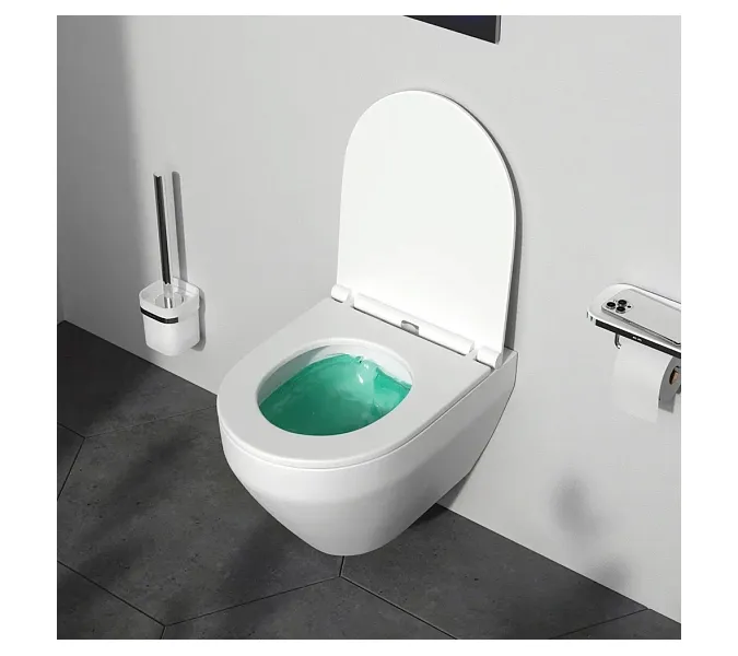 Унитаз подвесной безободковый с инсталляцией AM.PM Func  сиденьем микролифт, черной механ. клавишей, изображение 4