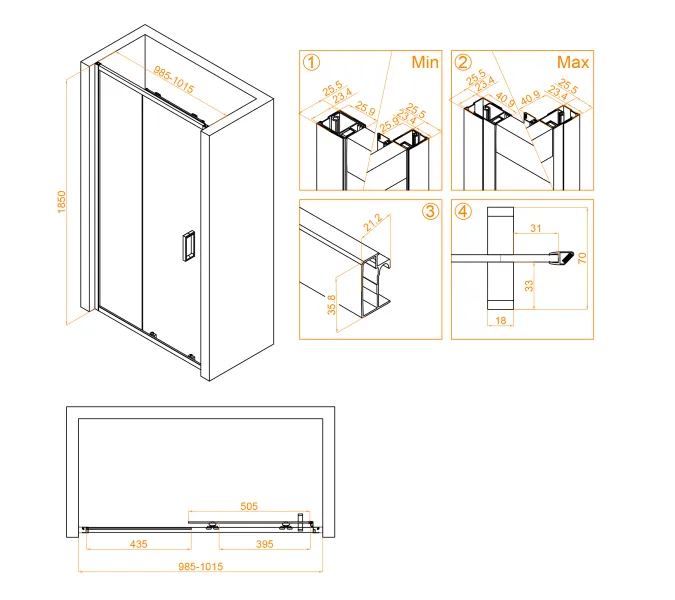 Душевая дверь RGW CL-14B, Цвет стекла: прозрачное, Цвет профиля (вариация): Черный, Выбрать размер: 100, изображение 14
