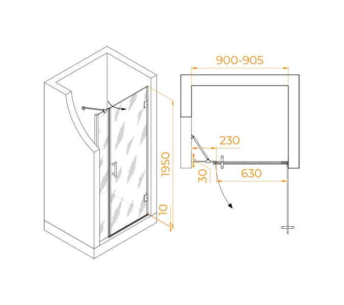Душевая дверь RGW HO-012B, Цвет стекла: прозрачное, Цвет профиля (вариация): Черный, Выбрать размер: 90, изображение 7