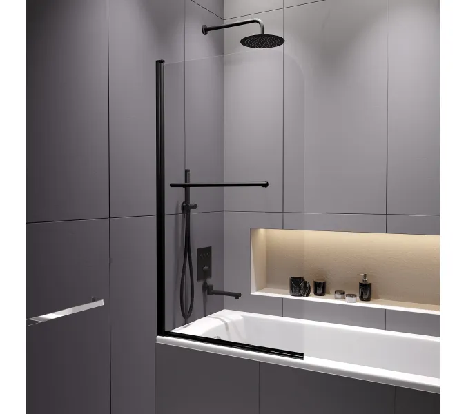 Шторка на ванну RGW SC-114B, Цвет стекла: прозрачное, Цвет профиля (вариация): Черный, Выбрать размер: 800, изображение 11