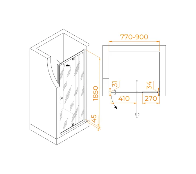 Душевая дверь RGW PA-02B NEW, Цвет стекла: прозрачное, Цвет профиля (вариация): Черный, Выбрать размер: 80, изображение 18