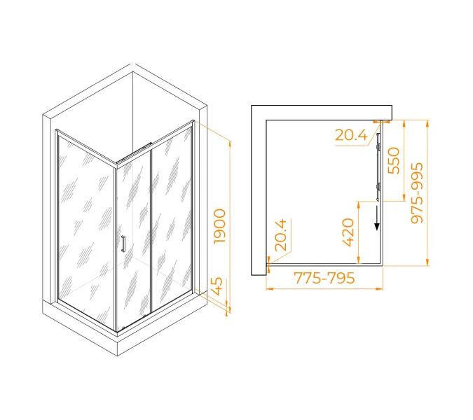 Душевой уголок RGW PA-245, Цвет стекла: прозрачное, Цвет профиля (вариация): Хром, Выбрать размер: 800*1000, изображение 49