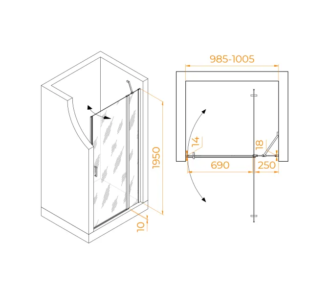 Душевая дверь RGW LE-004Gr, Цвет стекла: матовое-сатинат, Цвет профиля (вариация): Серый, Выбрать размер: 100, изображение 4