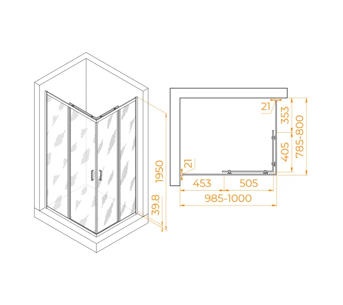 Душевой уголок RGW PA-040B, Цвет стекла: прозрачное, Цвет профиля (вариация): Черный, Выбрать размер: 800x1000, изображение 46