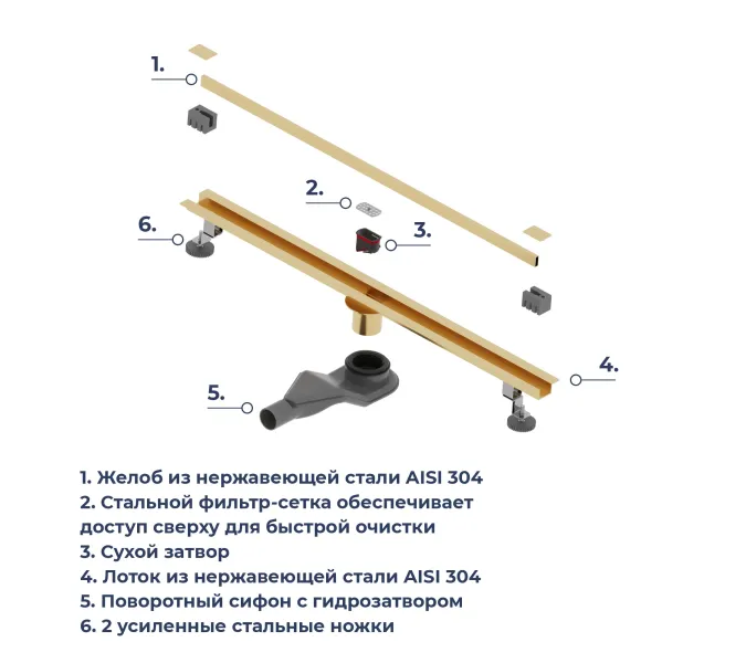 Душевой трап RGW SDR-50Gb золото, Выбрать цвет: Золото, Выбрать размер: 60, изображение 5